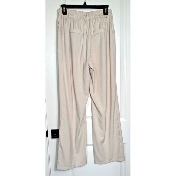Fashion Women's Beige Flare Leg Pants Elastic Waist Trouser Size M CY-0624 - Picture 2 of 9